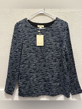 See u Soon Navy and White Space Dye Long Sleeve Cotton Top NWT S